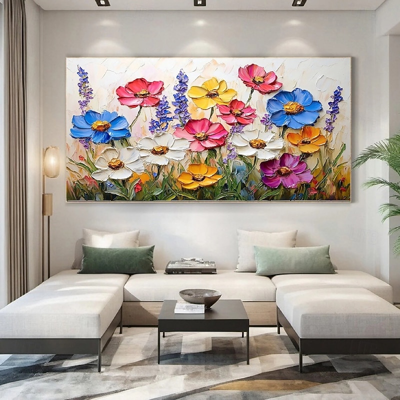 Oil painting Handmade Wild flowers Painting 3D Texture Blooming Flower Painting Canvas Extra Large Size Flora colorful oil painting Wall Art Botanical Wall Art Decor Rose Artwork