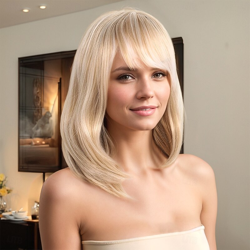 Synthetic Wig kinky Straight Water Wave Layered Haircut Asymmetrical With Headband Machine Made Wig 16 inch A1 Synthetic Hair Women's Classic Comfortable Color Gradient Multi-color4