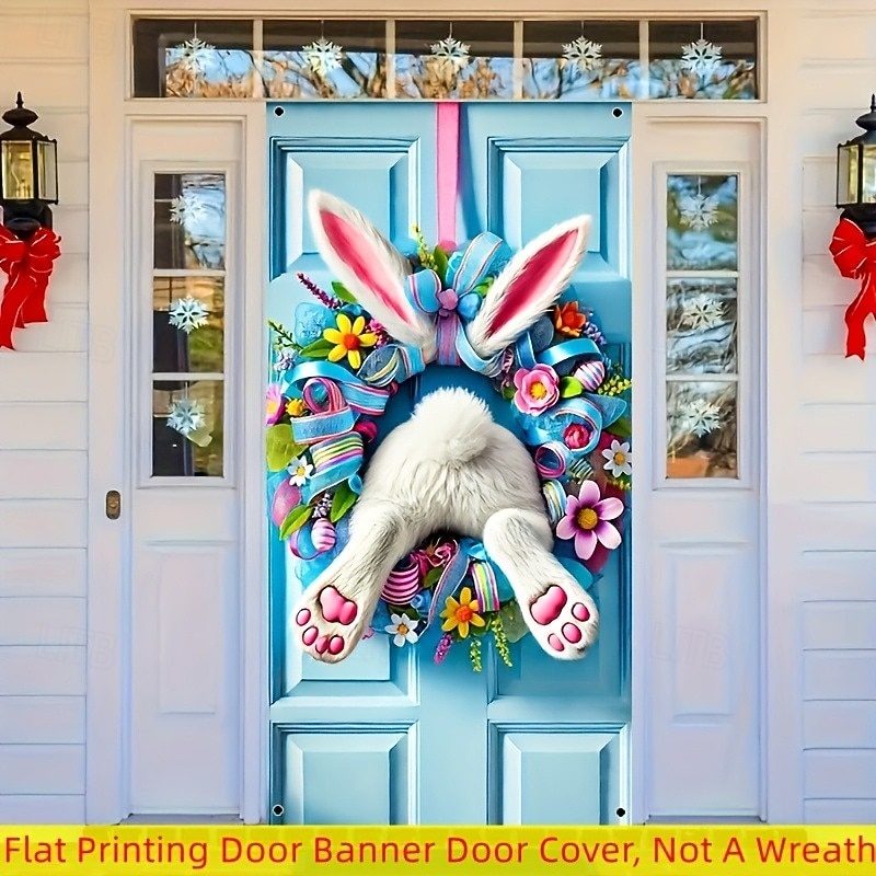 Door Decorations Door Covers Faux Wreath Door Tapestry Door Curtain Decoration Backdrop Indoor/Outdoor Door Banner for Front Door Farmhouse2