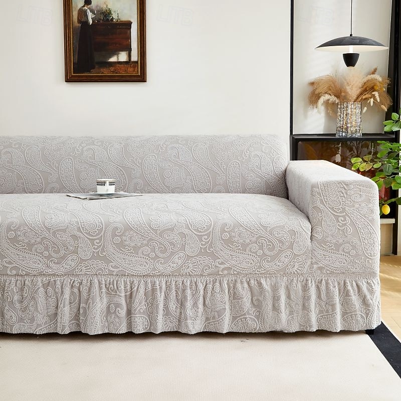 Elastic Jacquard Fabric Style of Skirt Sofa Cover Stretch Couch Cover Sectional L Shape Sofa Slipcover Corner Case for Living Room 1/2/3/4 Seat4