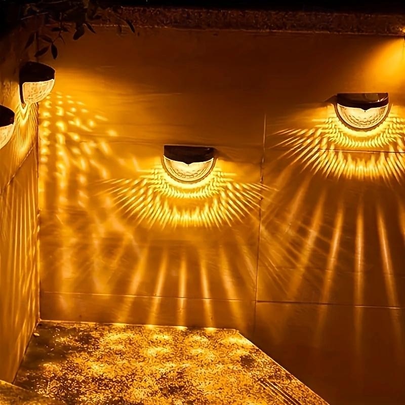 4 Pcs Outdoor Waterproof Solar Wall Light Courtyard Garden Fence Staircase Wall Balcony Fence Lighting White Light Warm Radiant Light2