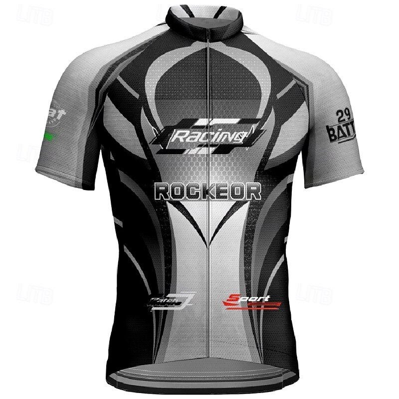Men's Cycling Jersey Geometric Letter & Number Short Sleeve Bike Tee Tshirt Jersey with 3 Rear Pockets Mountain Bike MTB Quick Dry Anatomic Design Wicking Breathable Sports Black Grey Clothing Apparel