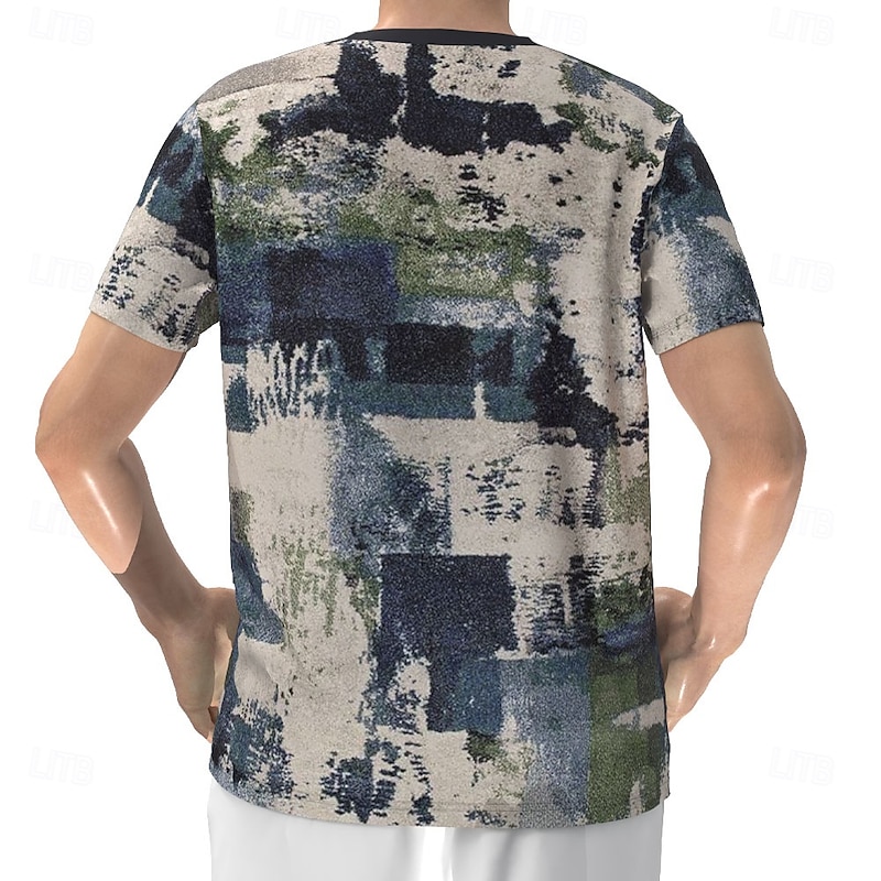 Men's Geometric T Shirt Henley Shirt Short Sleeve Designer Retro Vintage Street Casual Daily Summer Spring Gray Henley Henley T-Shirt2