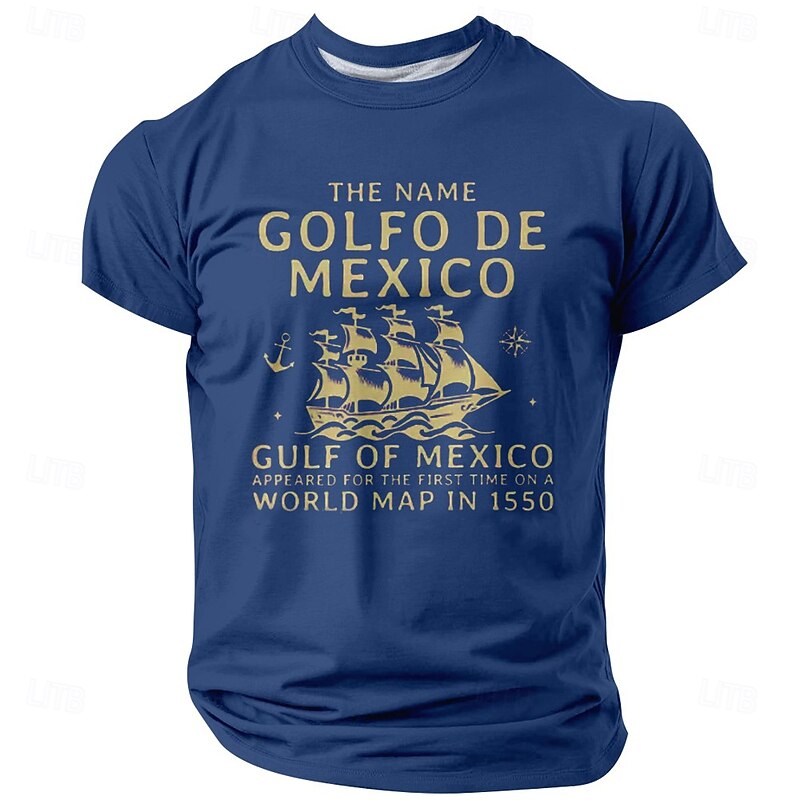Men's Short Sleeve Graphic T-Shirt: Golfo de Mexico 1550 World Map History Design4