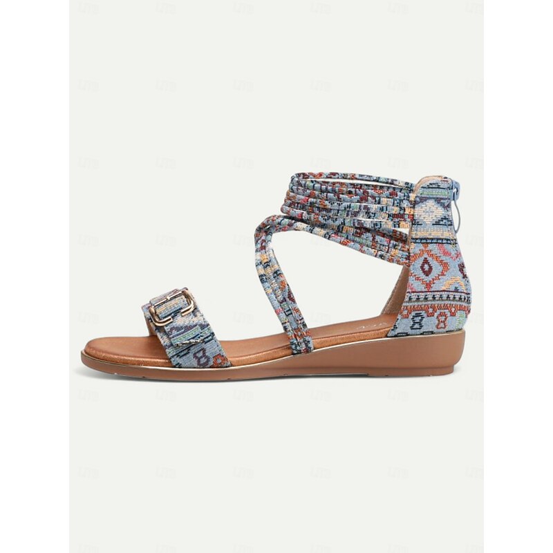 Women's Bohemian Strappy Flat Sandals – Ethnic Print Ankle Wrap Gladiator Sandals with Buckle for Summer, Beach & Casual Outfits4