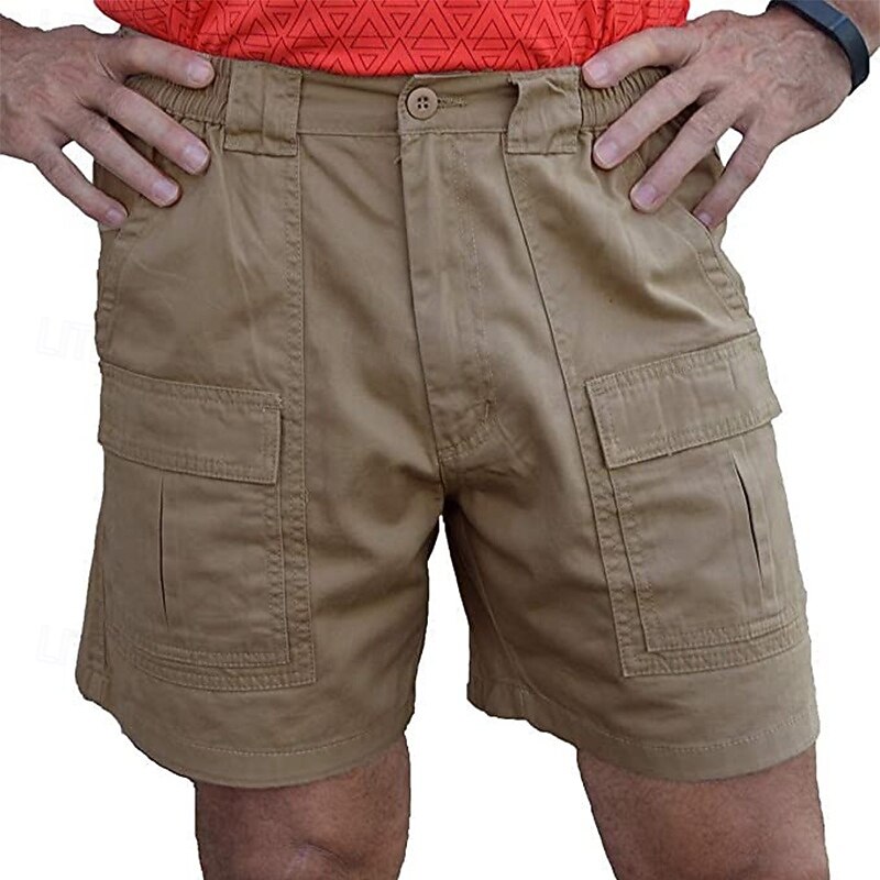 Men's Cargo Shorts Shorts Bermuda shorts Elastic Waist Multi Pocket Straight Leg Plain Breathable Moisture Wicking Knee Length Outdoor Casual Camping & Hiking Fashion Streetwear Black White