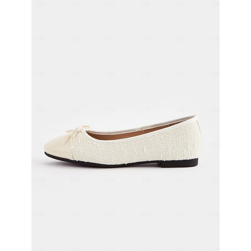 Women's Cream Ballet Flats with Bow – Comfortable Slip-On Round Toe Shoes for Everyday Wear and Casual Dates4