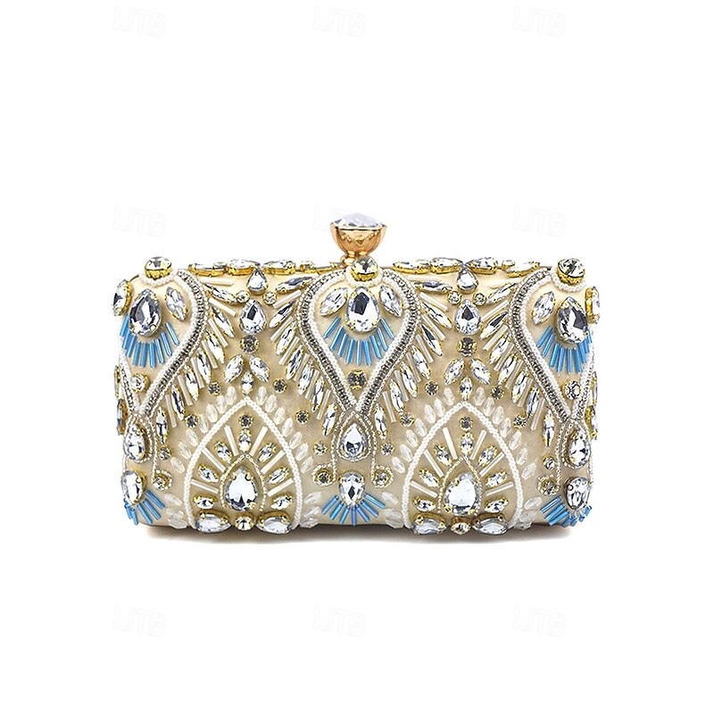 Women's Clutch Evening Bag Wristlet Shoulder Bags Silk Party Wedding Party Rhinestone Beading Sequin Multi Carry Solid Color Black Blue Gold