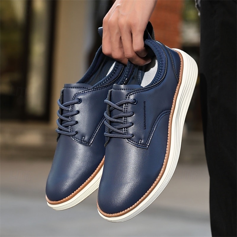 Men's Navy Blue Leather Oxford Shoes – Classic Lace-Up Dress Shoes for Business & Formal Events2