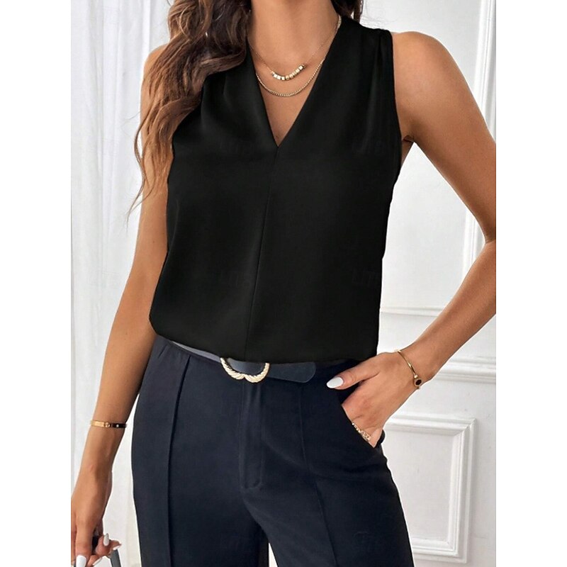 Women's Camisole Tank Top Solid Color Stylish Casual Sleeveless V Neck Regular Tops Daily Patchwork Black White Light Green Pink Wine Summer Spring