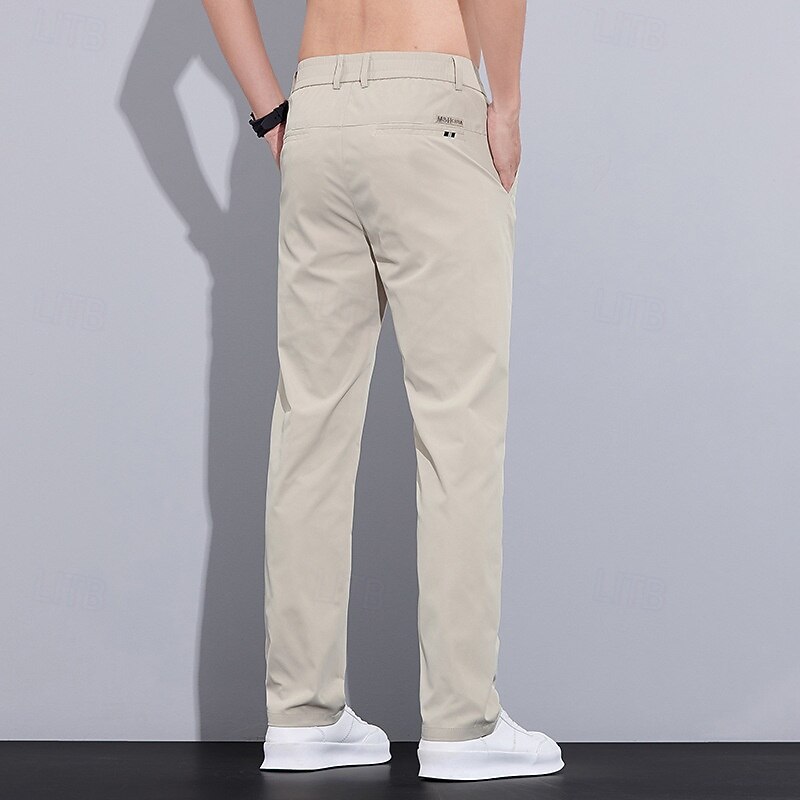 Men's Dress Pants Trousers Suit Pants Pocket Elastic Waist Plain Breathable Moisture Wicking Full Length Outdoor Business Casual Fashion Streetwear Black Khaki Micro-elastic3