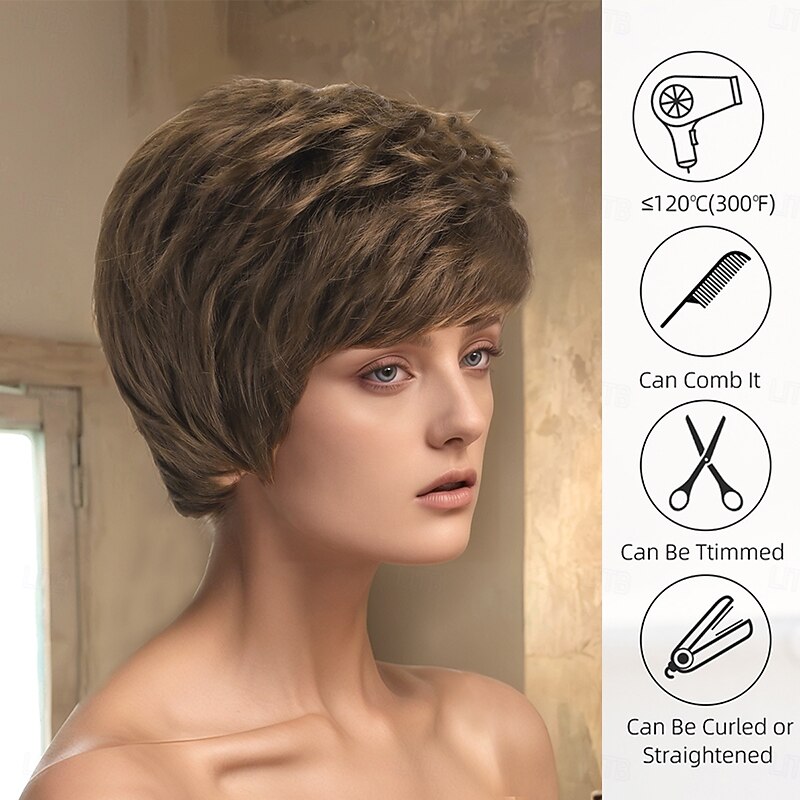 Synthetic Wig Wavy Curly Weave Middle Part Asymmetrical Machine Made Wig 10 inch A1 Synthetic Hair Women's Classic Comfortable Color Gradient Multi-color3