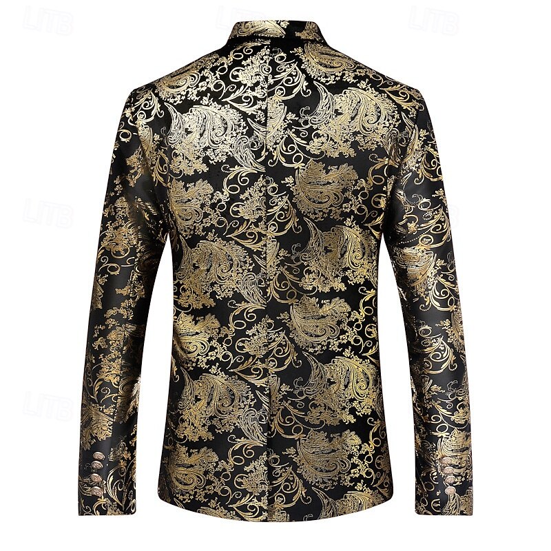 Men's Blazer Business Cocktail Party Wedding Party Fashion Casual Spring &  Fall Polyester Gilding Pocket Buttons Comfortable Single Breasted Blazer Gold3