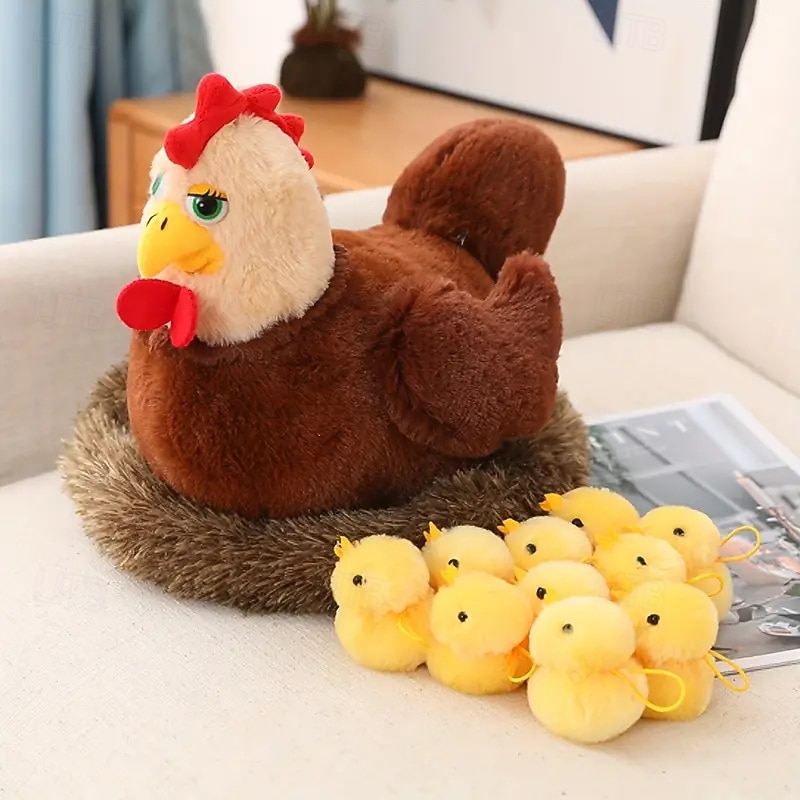 11.41in Swan Chick Family Plush Toy Chicken Mother Swan Plush Dolls Lifelike Animals Stuffed Doll With Nest Kids Christmas Gift