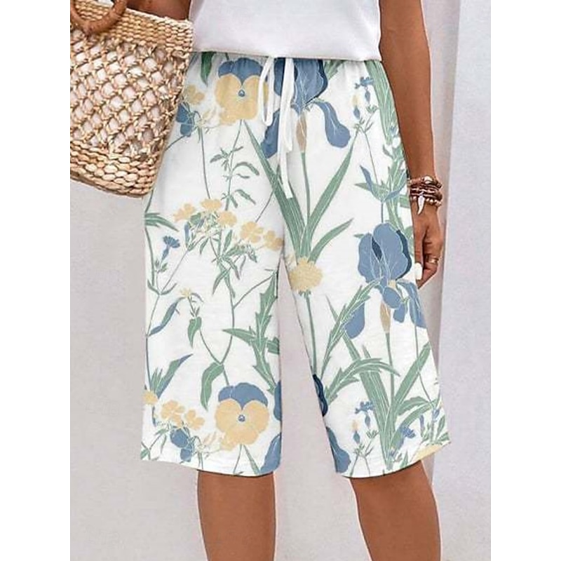 Women's Chinos Shorts Fashion Streetwear Casual Knee Length High Waist Floral Drawstring Comfy Soft Comfortable Micro-elastic Outdoor Vacation Street Apple Green Royal Blue Blue Green Summer Regular3
