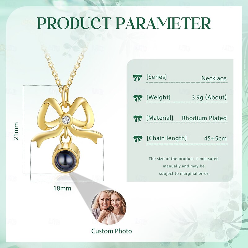Personalized Bowknot Necklace Custom Best Gift for Mom – Photo Projection Pendant, Perfect for Women's Day, Mother's Day, Valentine's Day, Christmas, or Birthday4