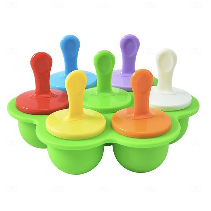 Silicone Popsicle Molds 7-cavity DIY Ice Pop Mold with Colorful Sticks For egg biting ice cream molds storage containers non stick cake molds4