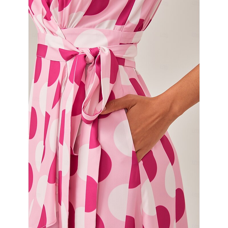 Vacation-Style Pink Polka Dot Shirt Dress3