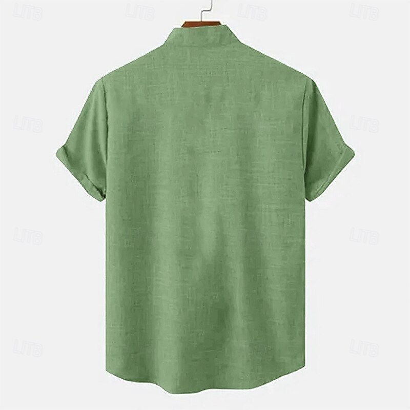 Men's Shirt Linen Shirt Summer Shirt Beach Shirt Vacation Holiday Pink Blue Brown Green Short Sleeve Collar Summer Clothing Apparel2