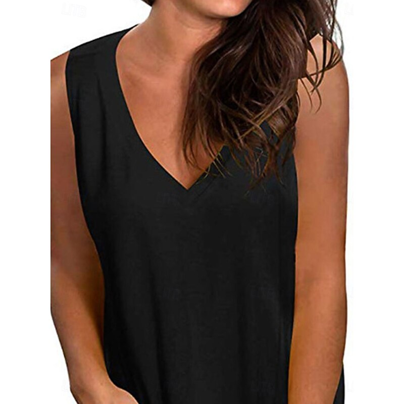Women's Camisole Tank Top Solid Color Stylish Casual Sleeveless V Neck Regular Tops Daily Black White Yellow Pink Red Summer Spring3
