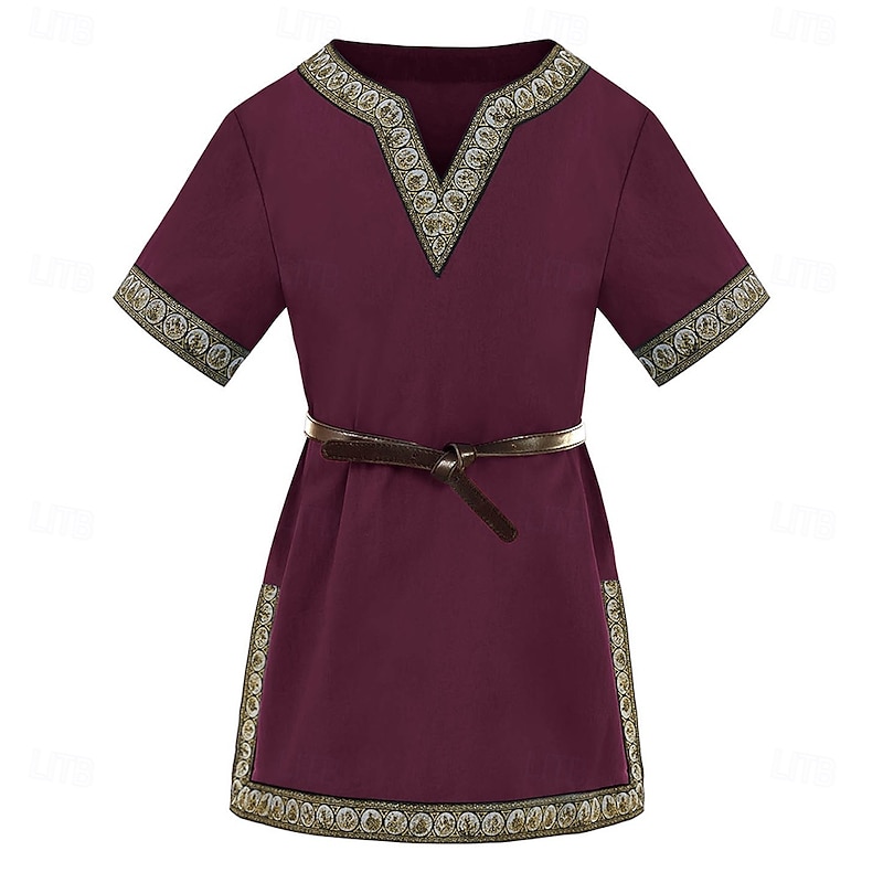 Medieval Renaissance 17th Century Shirt Tunic Ranger Elven Archery Solid Color Fancy Dress Boys' Viking Fantasy Halloween Masquerade LARP Kid's Shirt All Seasons4