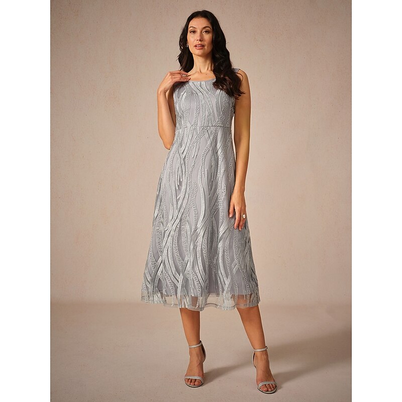 Women's Tea Length Lace Dress Elegant Wedding Guest Date Regular Fit Solid Color Sleeveless Crew Neck Gray Summer Spring Fall4