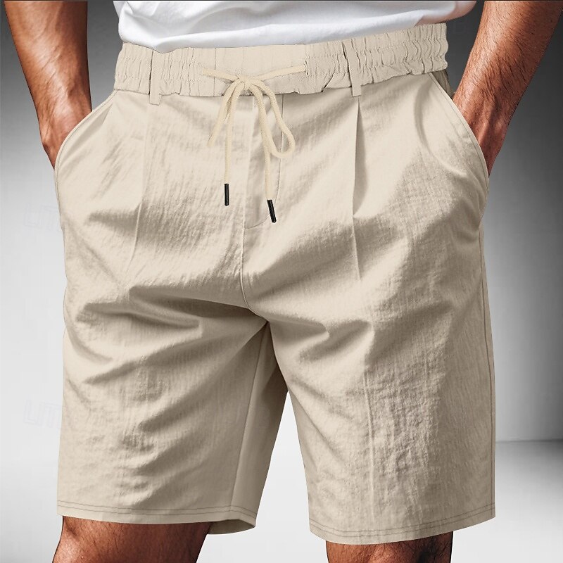 Men's Shorts Linen Shorts Summer Shorts Beach Shorts Drawstring Elastic Waist Straight Leg Plain Comfort Breathable Knee Length Outdoor Business Daily Fashion Classic Style Black White2