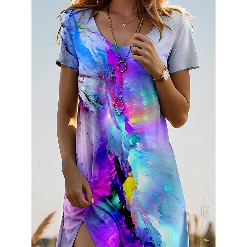Women's Mini Dress T Shirt Dress Tee Dress A Line Dress Summer Dress Vacation Casual Daily Regular Fit Ombre Graphic Short Sleeve Crew Neck Purple Summer Spring3
