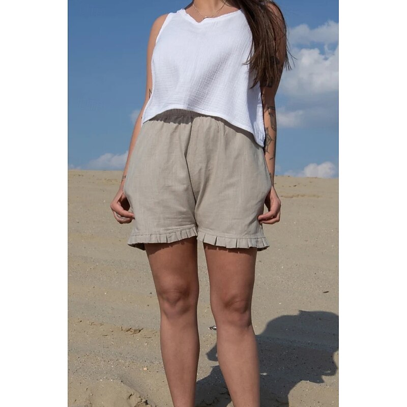 Women's Cotton Linen Shorts Shorts Slacks Casual Daily Casual Short Natural Plain Elastic Waist Comfy Comfortable Daily Wear Going out Wine Grey Black Pink Summer Regular Fit2