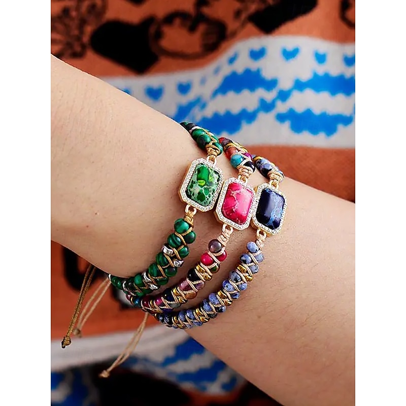 Handmade Colorful Natural Stone Bracelet – Bohemian Beaded Wrap Bracelet with Rhinestone Charm, Adjustable Fashion Jewelry for Women, Perfect for Gifts, Parties and Casual Wear