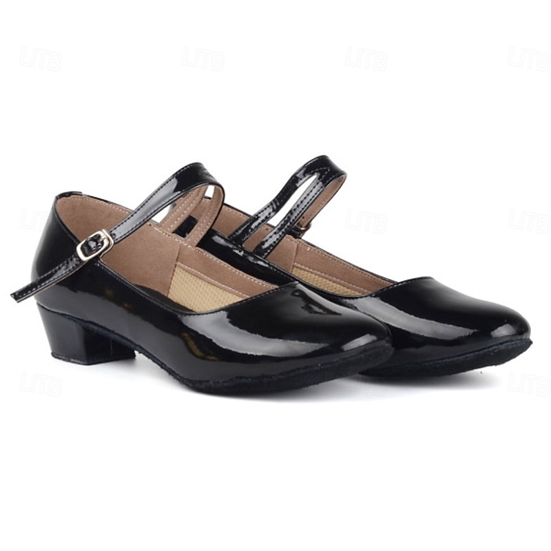 Women's Black Patent Faux Leather Mary Jane Dance Shoes with Soft Suede Sole – Low Heel Ballroom Performance Shoes for Parties & Recitals3