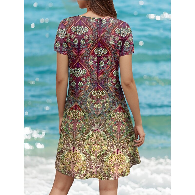 Women's Mini Dress T Shirt Dress Tee Dress A Line Dress Summer Dress Casual Daily Regular Fit Graphic Paisley Short Sleeve Crewneck Pink Red Blue Summer Spring2