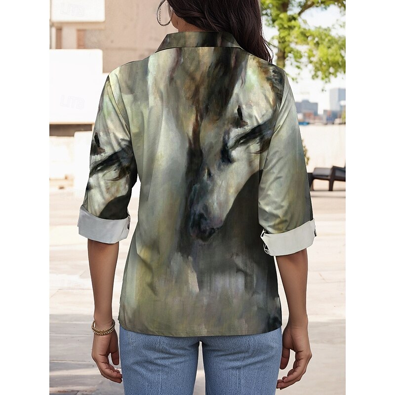Women's Shirt Button Down Tunic Shirt Collar Long Sleeve Ombre Graphic Tie Dye Casual Regular Tops Work Daily s Print Sage Green Spring Fall Winter2