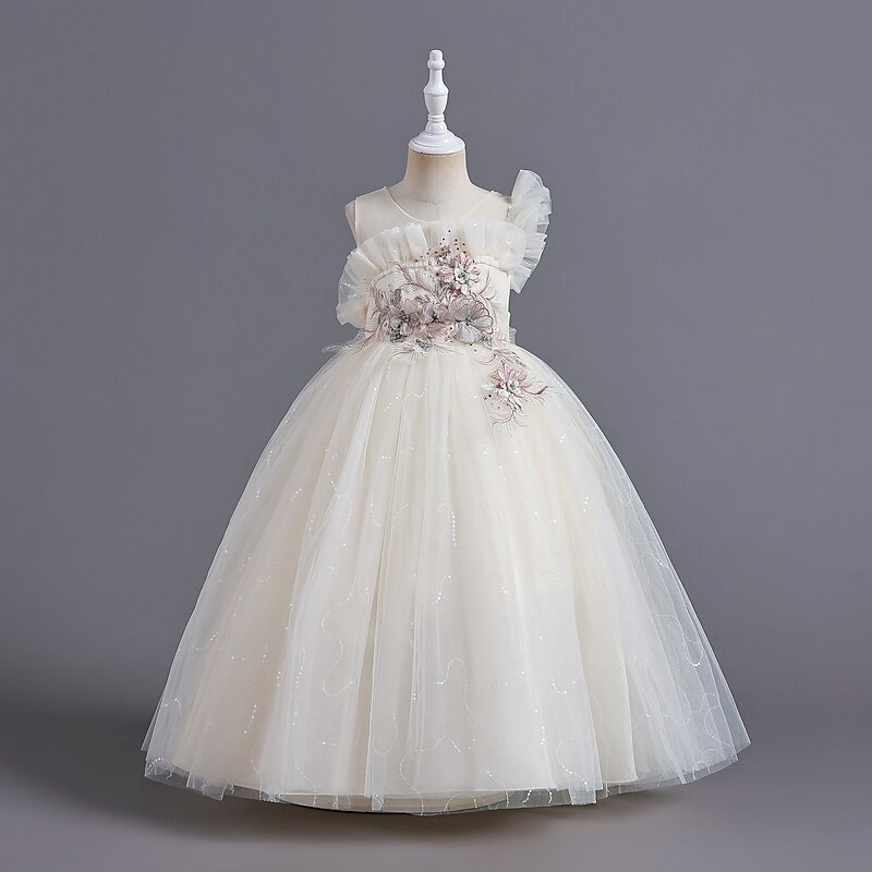 Kids Girls' Party Dress Solid Color Sleeveless Special Occasion Princess Polyester Mesh Party Dress Summer Spring kids Champagne Pink Light Blue4