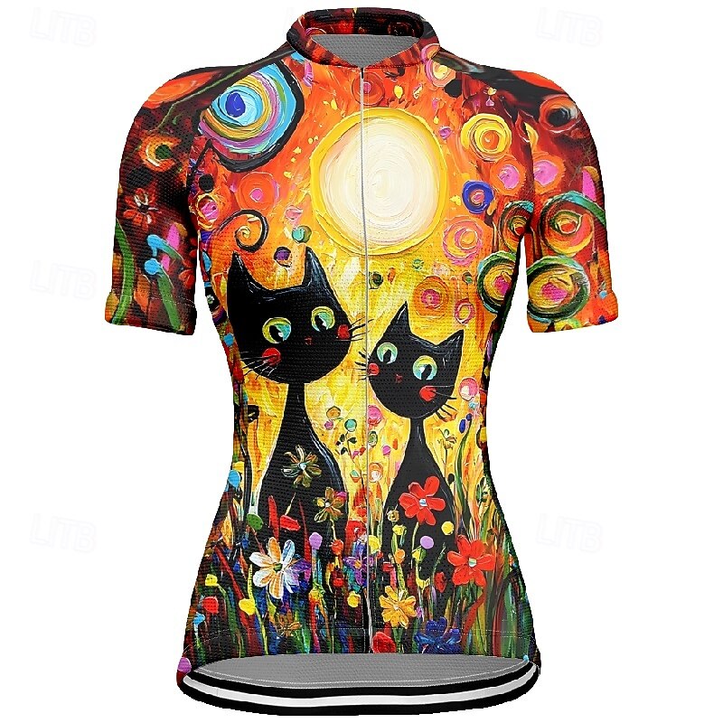 Women's Cycling Jersey Cat Flower Short Sleeve Bike Tee Tshirt Jersey with 3 Rear Pockets Mountain Bike MTB Quick Dry Anatomic Design Wicking Breathable Sports Yellow Fuchsia Clothing Apparel4
