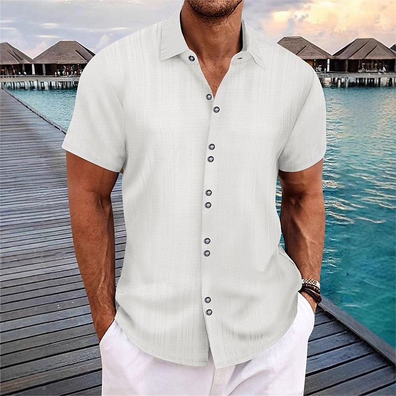 Men's Shirt Summer Shirt Casual Shirt Beach Shirt Button Up Shirt Black White Dark Navy khaki Light Blue Short Sleeve Plain Shirt Collar Vacation Hawaiian Clothing Apparel Polyester Fashion Casual