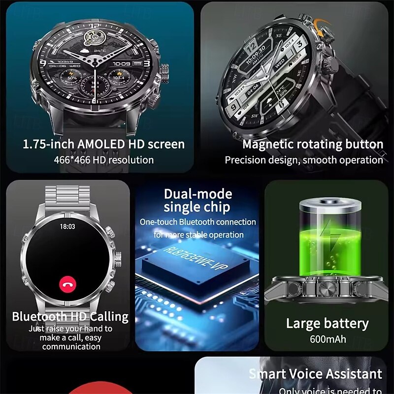 CF53 Smartwatch Bluetooth Call LED Flashlight AMOLED Screen Men's Sports Watch Multifunctional Sports Watch2