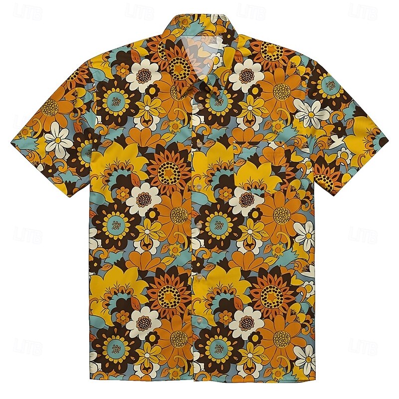 Retro Vintage 1970s Shirt Aloha Shirt Hippie Disco Floral Daisy Fancy Dress Men's Masquerade Vacation Party Pride Parade Adults' Shirt2