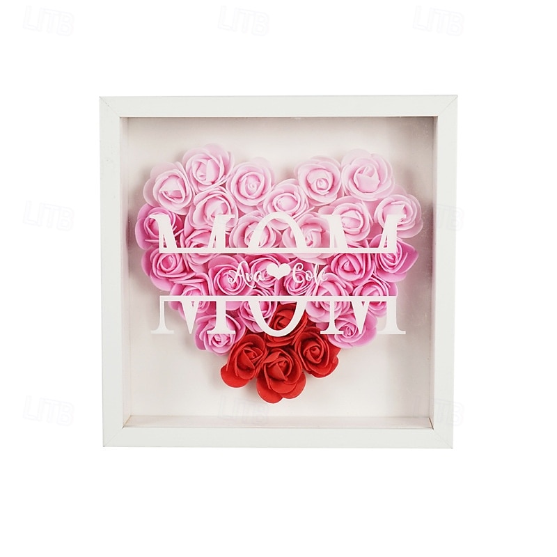 Mom Flower Shadow Box for Mother's Day Heart Shaped Monogram Flower Shadow Box for Wife for Daughter Son Flower Memory Gifts for Grandma3