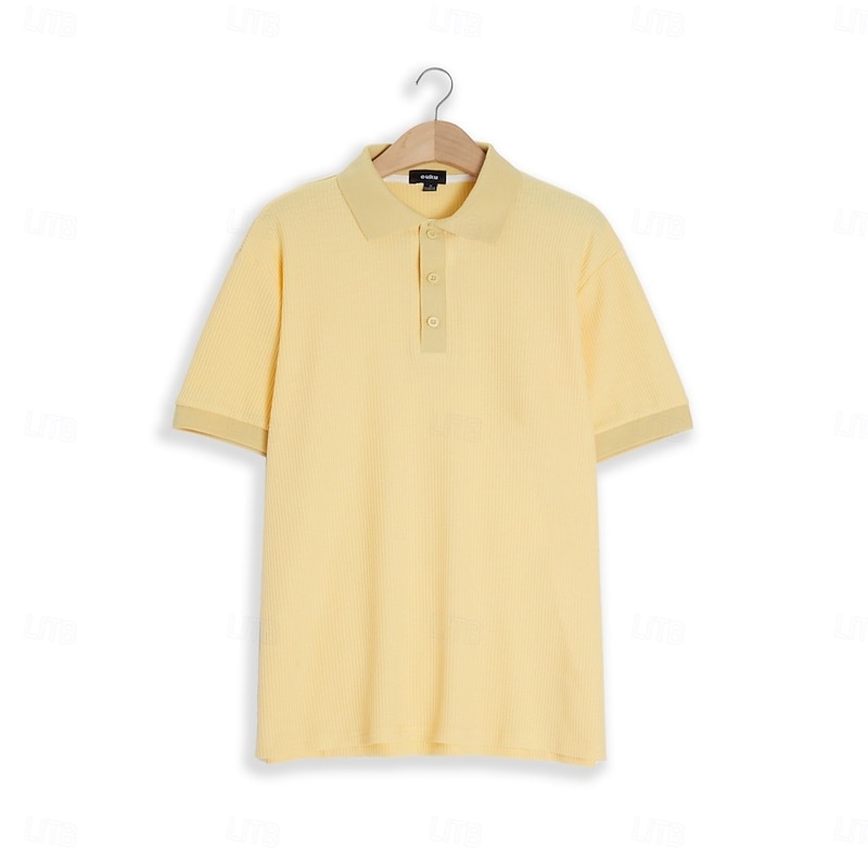 Men's Waffle Polo Shirts Golf Shirt Casual Holiday Lapel Quarter Zip Short Sleeve Fashion Basic Plain Zipper Summer Regular Fit Yellow Waffle Polo Shirts2