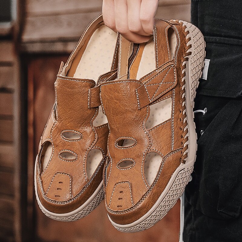 Men's Brown Faux Leather Outdoor Sports Sandals with Breathable Perforations and Durable Grip for Hiking and Trekking2