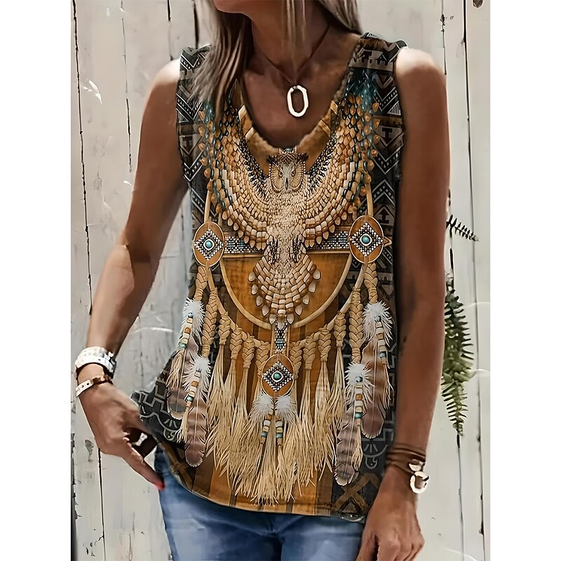 Women's Camisole Tank Top Boho Tank Top Western Tank Top Floral Graphic Animal Bohemia Vintage Casual Sleeveless U Neck Regular Tops Daily Holiday Going out Print Black Khaki Gray Summer