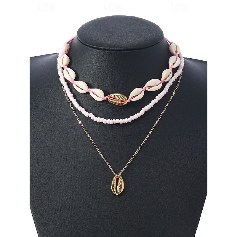 Women's Boho Cowrie Shell Necklace Set – Layered Beach Jewelry with Gold Accents, Handmade Summer Surf Choker for Vacation, Festivals & Casual Wear3