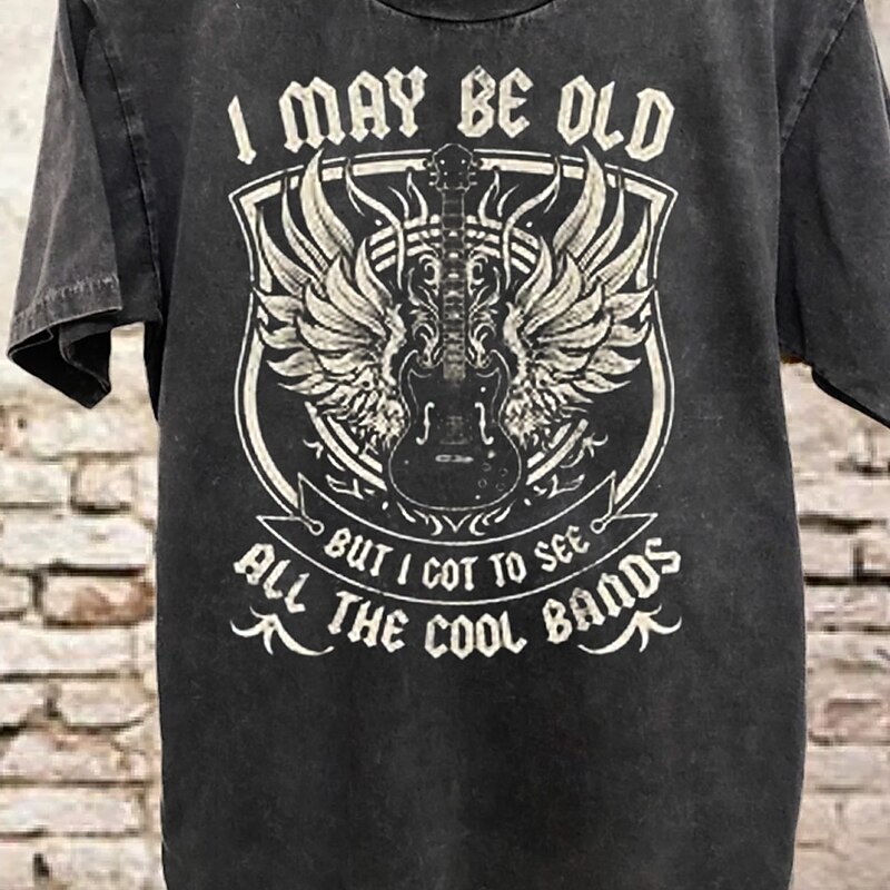 Mens Vintage Music Fan Graphic Tee with 'I May Be Old But I Got To See All The Cool Bands' Quote2