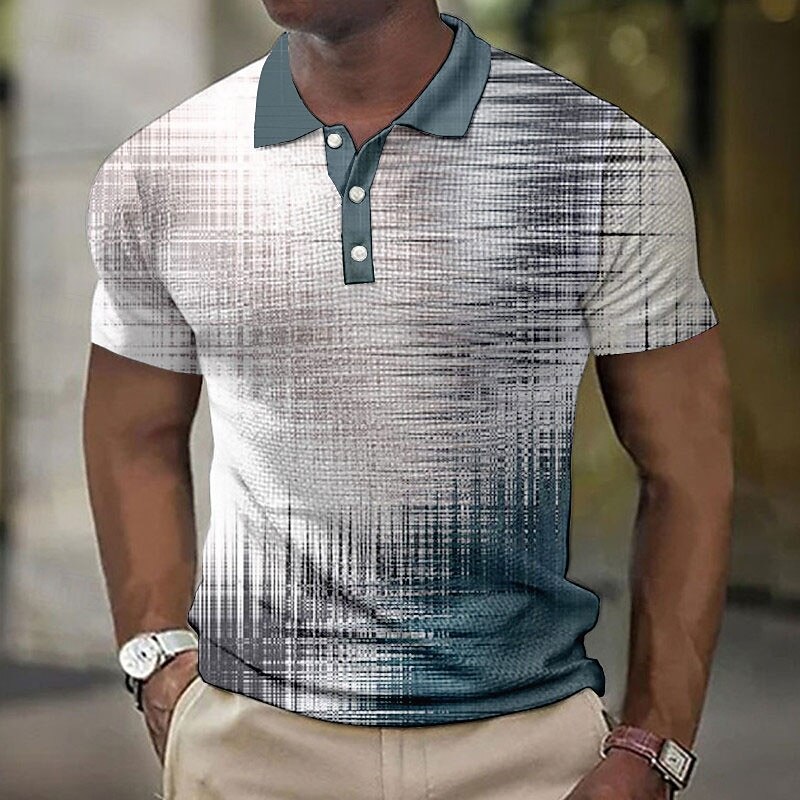 Men's Plaid Waffle Polo Shirts Golf Shirt Short Sleeve Polo Shirts Collared Shirts Business Casual WorkWear Formal Wear Festival Wear Buttons 3D Print Blue Purple Brown2