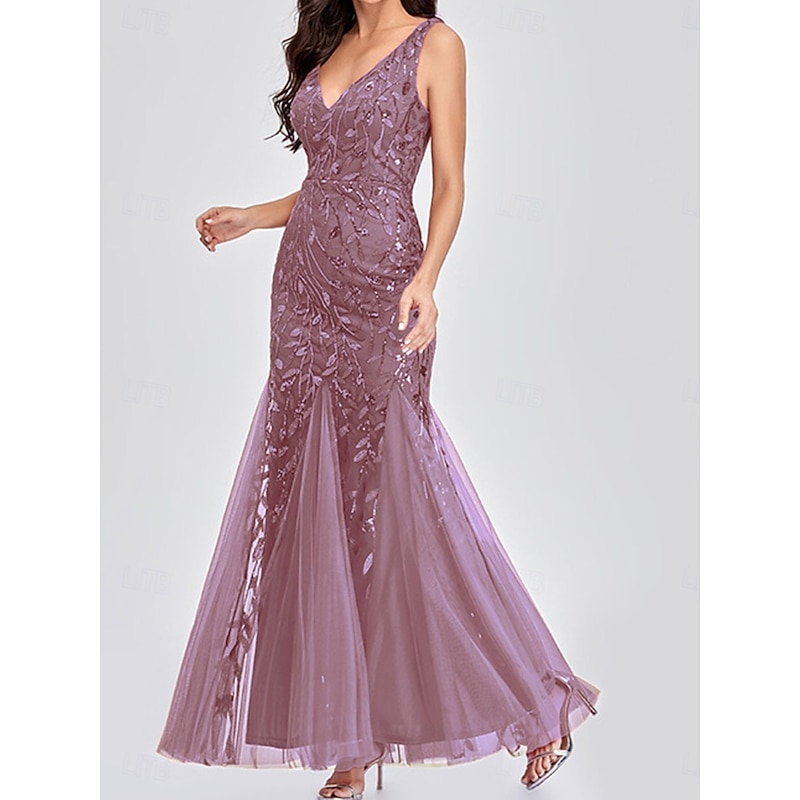 Dress Mother of the Bride Dress Elegant Party V Neck Floor Length Polyester Sleeveless with Appliques4