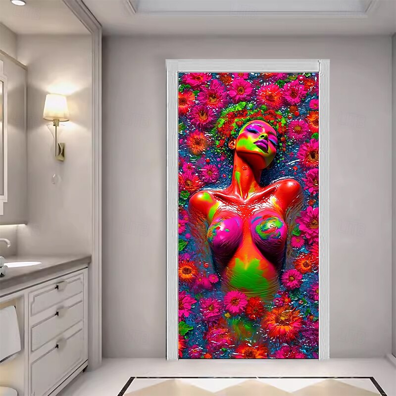 Oil Painting Woman Door Decorations Door Covers Door Tapestry Door Curtain Decoration Backdrop Indoor/Outdoor Door Banner for Front Door Farmhouse2