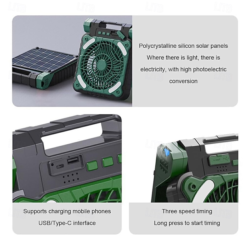 1 Pc Outdoor Solar Fan Light Portable Usb Solar Dual-Use Charging Adjustable Wind Speed For Mobile Phone Charging Camping Light Fan3