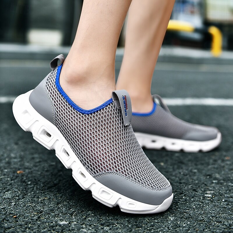 Men's Loafers & Slip-Ons Comfort Loafers Penny Loafers PU Leather Mesh Breathable Comfortable Slip Resistant Loafer Dark Grey Black and White4