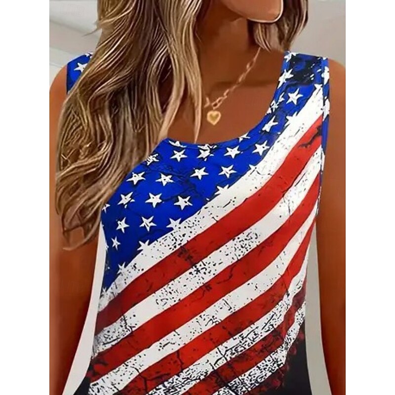 Women's Tank Top Flag Western Ethnic Sleeveless Crew Neck Regular Tops Daily Holiday Print Red Navy Blue Summer2